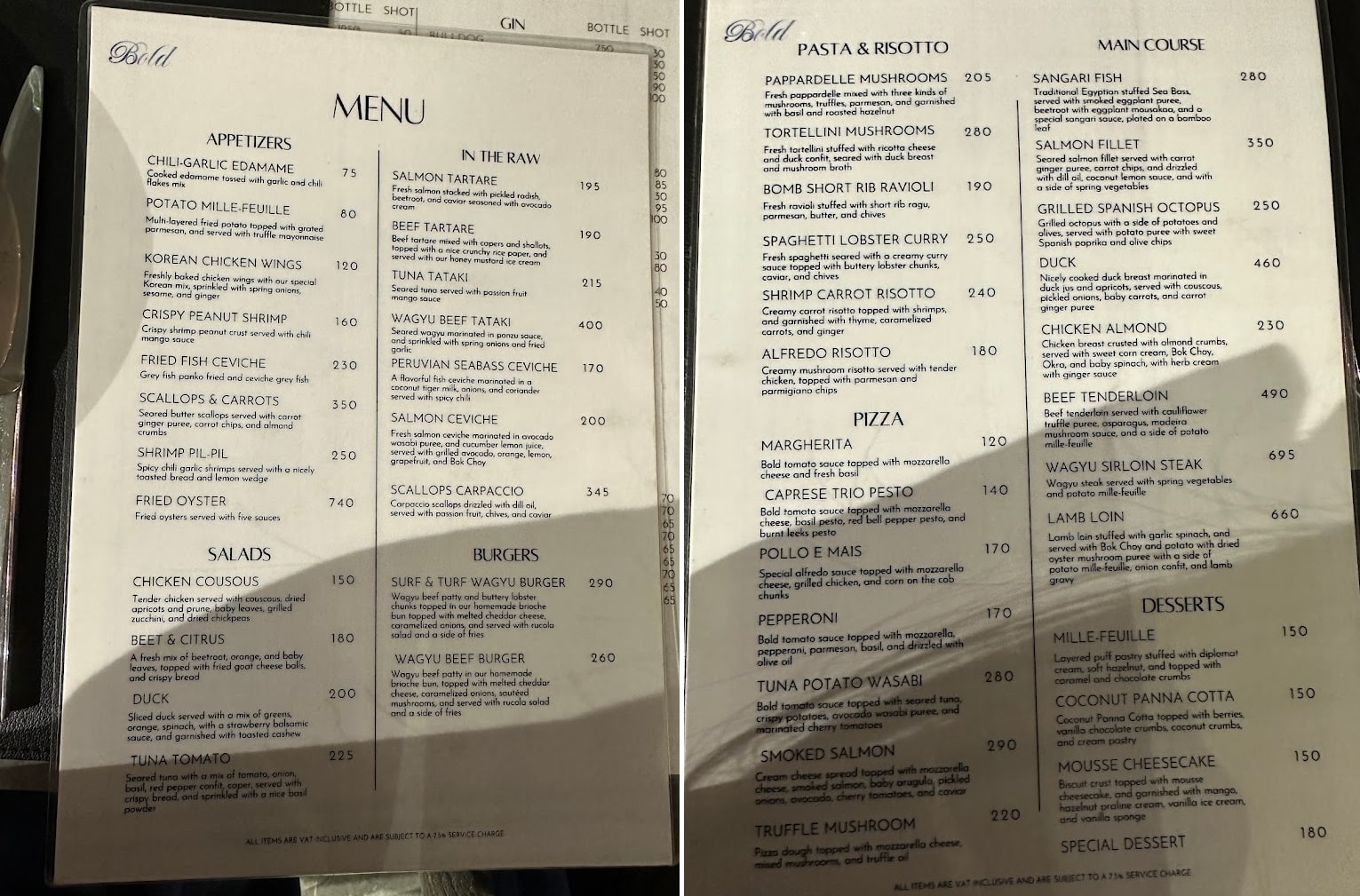 Bold Restaurant Accra Menu