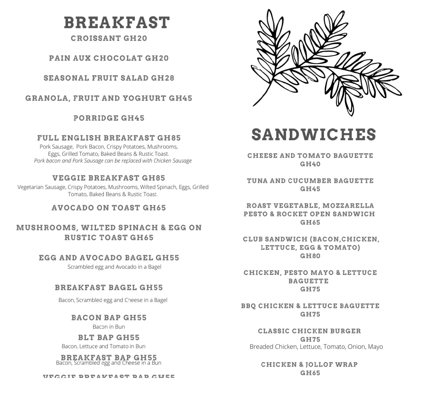 kukun cafe menu