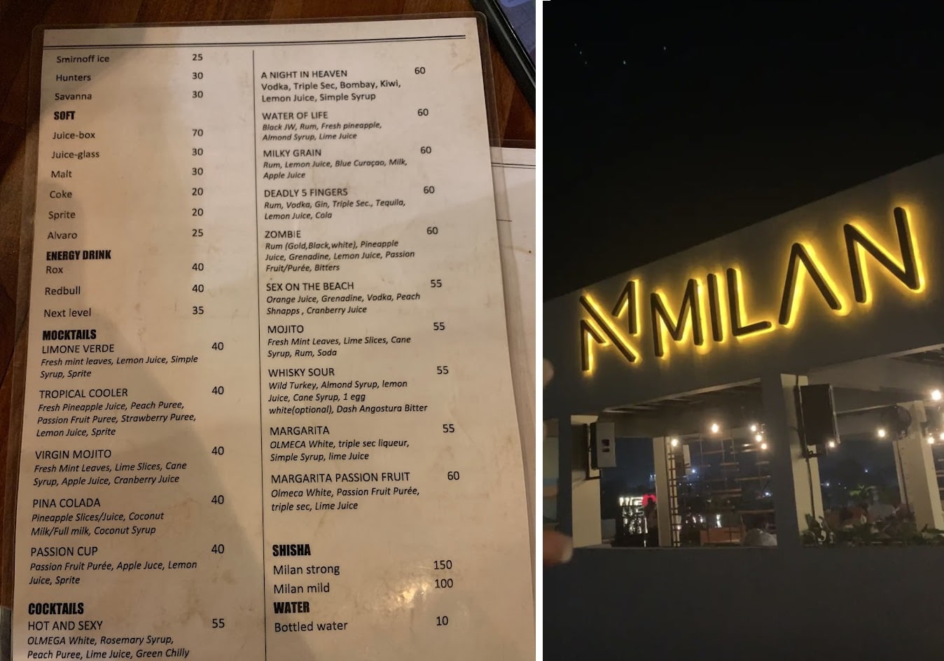 Milan Kumasi Menu