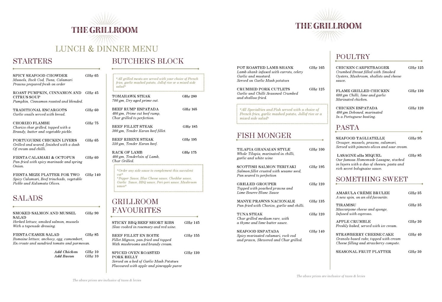 The Grillroom Accra menu (Fiesta Residences Restaurant) 1