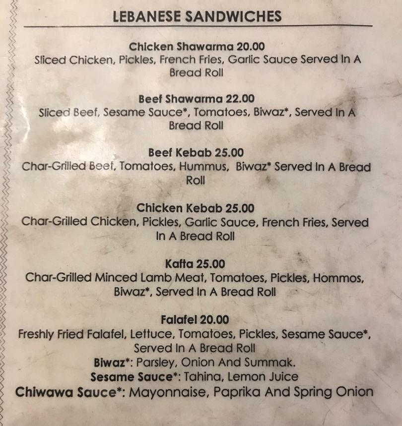La Galette Grill Accra Menu (Lebanese Restaurant in Accra)
