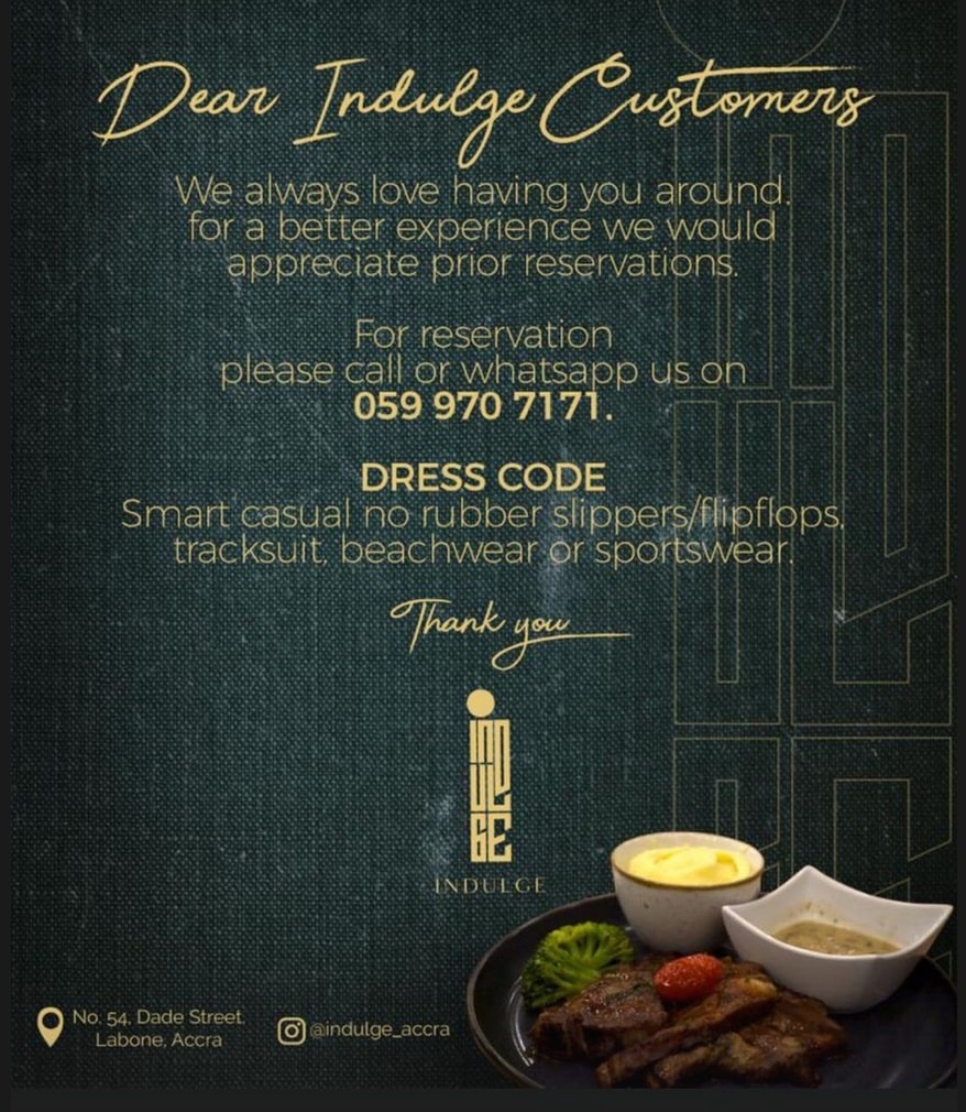 Indulge Restaurant Accra Menu | Restaurants in labone