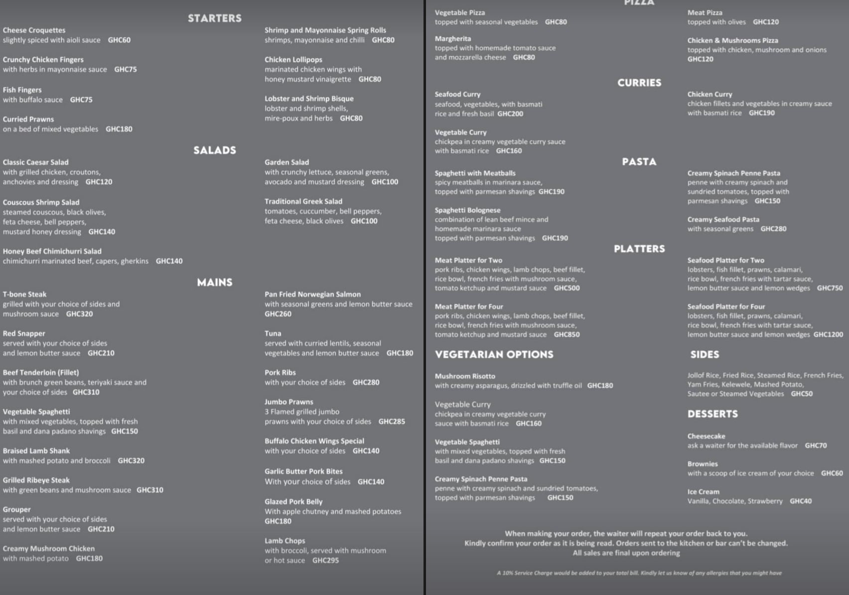 Indulge Restaurant Accra Menu | Restaurants in labone